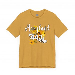 Maryland State Flower The Black-eyed Susan 443 Area Code by State of Mine Short Sleeve Tee, Casual Tee, Maryland Gift, Summer Shirt, State Pride Top, Floral Graphic Tee, Unisex T-Shirt