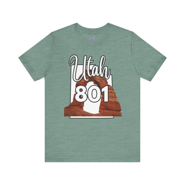 Utah 801 Area Code Arches by State of Mine. Unisex Jersey Tee, Outdoor Adventure Shirt, Travel Gift, Casual Wear, Summer Tee, Unique Design - Image 2