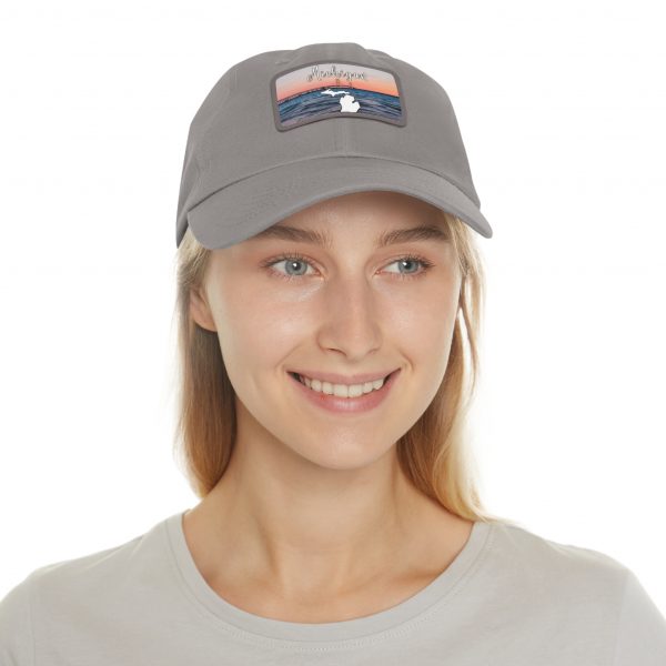 Michigan Sunset Dad Hat with Leather Patch, Beach Vibes Cap, Gift for Dad, Outdoor Hat, Casual Style Headwear - Image 12