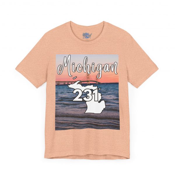 Michigan 231 Area Code by State of Mine Short Sleeve Tee - Mackinac Bridge, Unisex Jersey T-Shirt, Perfect Gift for Beach Lovers, Summer Style, Michigan Souvenir - Image 16