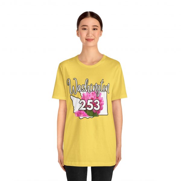 Washington State Flower the Pacific Rhododendron 253 Area Code by State of Mine Tee, Unisex Jersey Short Sleeve Shirt, Perfect for Gifts, Travel, and Casual Wear, Ideal for Summer, Birthdays, and [...] - Image 4