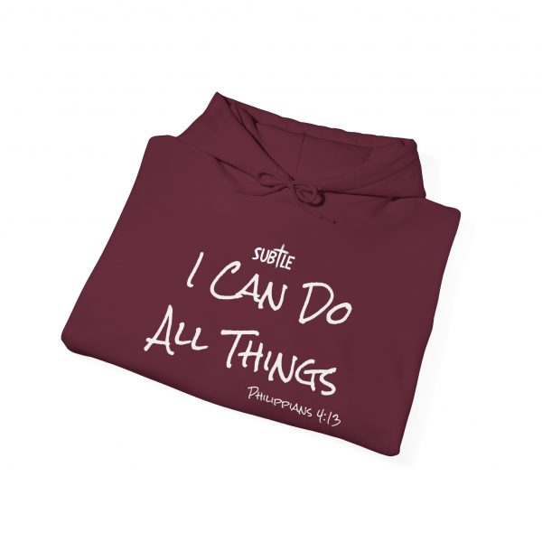 I Can Do All Things by Subtle--Unisex Dark Colored Hoodie, Cozy Sweatshirt, Faith-Based Inspirational Apparel, Philippians 4:13 - Image 16