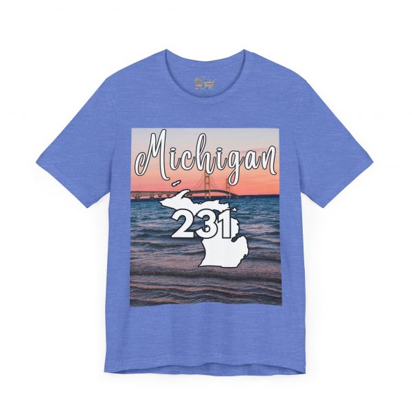 Michigan 231 Area Code by State of Mine Short Sleeve Tee - Mackinac Bridge, Unisex Jersey T-Shirt, Perfect Gift for Beach Lovers, Summer Style, Michigan Souvenir - Image 32