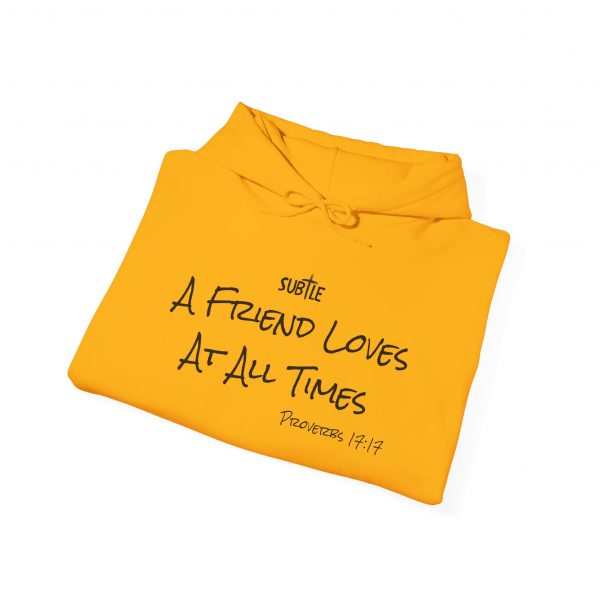 A Friend Loves At All Times by Subtle--Unisex Hoodie, Cozy Sweatshirt, Faith-Based Inspirational Apparel,  Proverbs 17:17 - Image 22