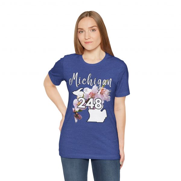 Michigan State Flower The Apple Blossom 248 Area Code by State of Mine. Unisex Jersey Short Sleeve Tee - Cozy Everyday Wear, Casual Style, Summer Essentials, Gift for Friends, Graphic Tee - Image 6