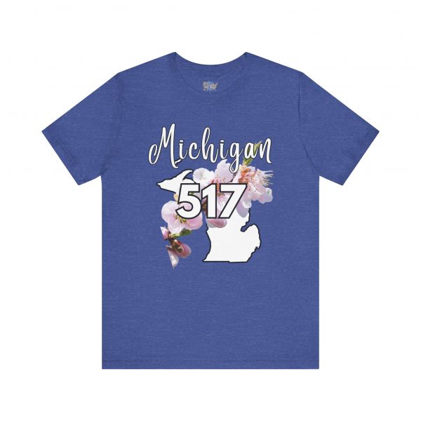 Michigan State Flower The Apple Blossom 517 Area Code by State of Mine. Unisex Jersey Short Sleeve Tee - Cozy Everyday Wear, Casual Style, Summer Essentials, Gift for Friends, Graphic Tee - Image 2