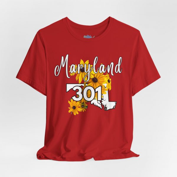 Maryland State Flower 301 Area Code by State of Mine Short Sleeve Tee, Casual Tee, Maryland Gift, Summer Shirt, State Pride Top, Floral Graphic Tee, Unisex T-Shirt - Image 41
