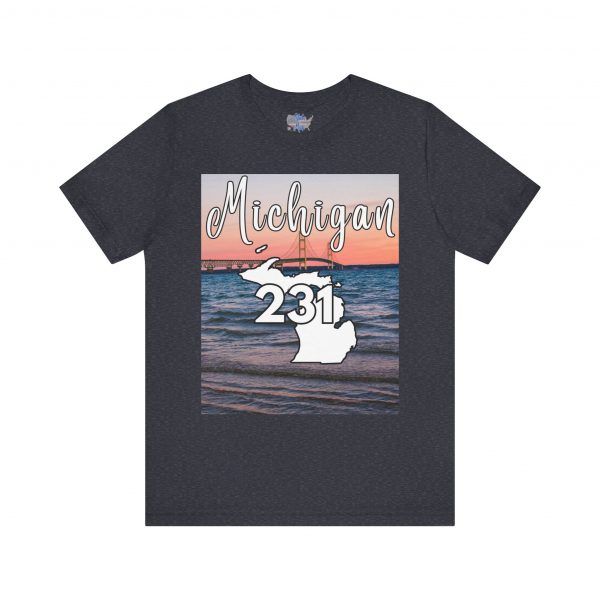 Michigan 231 Area Code by State of Mine Short Sleeve Tee - Mackinac Bridge, Unisex Jersey T-Shirt, Perfect Gift for Beach Lovers, Summer Style, Michigan Souvenir - Image 34