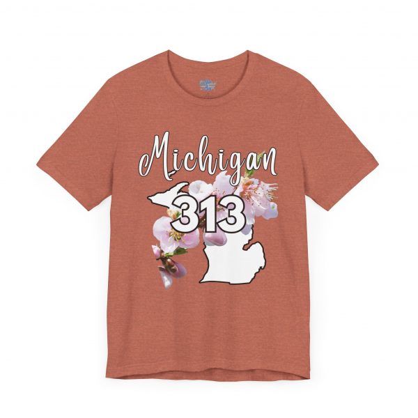 Michigan State Flower The Apple Blossom 313 Area Code by State of Mine. Unisex Jersey Short Sleeve Tee - Cozy Everyday Wear, Casual Style, Summer Essentials, Gift for Friends, Graphic Tee - Image 14