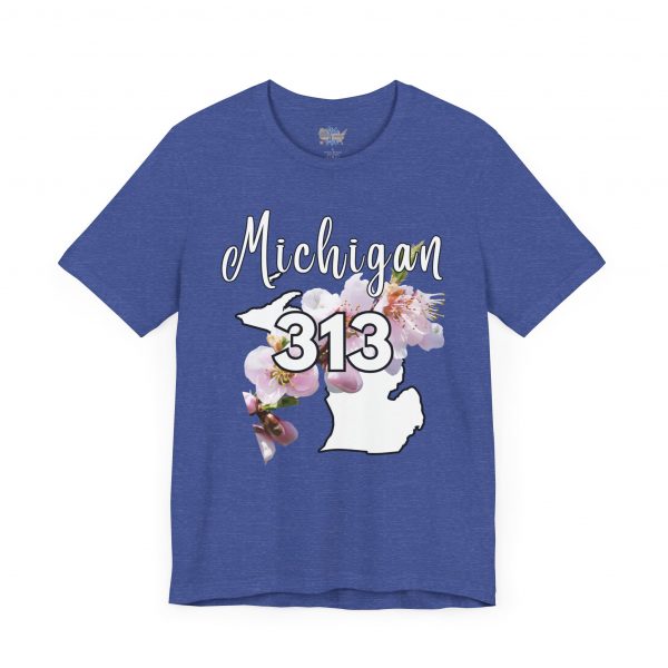 Michigan State Flower The Apple Blossom 313 Area Code by State of Mine. Unisex Jersey Short Sleeve Tee - Cozy Everyday Wear, Casual Style, Summer Essentials, Gift for Friends, Graphic Tee - Image 4