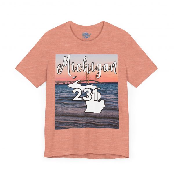 Michigan 231 Area Code by State of Mine Short Sleeve Tee - Mackinac Bridge, Unisex Jersey T-Shirt, Perfect Gift for Beach Lovers, Summer Style, Michigan Souvenir - Image 8