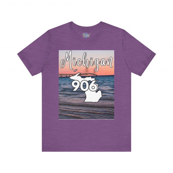 Michigan 906 Area Code by State of Mine Short Sleeve Tee - Mackinac Bridge, Unisex Jersey T-Shirt, Perfect Gift for Beach Lovers, Summer Style, Michigan Souvenir - Image 46