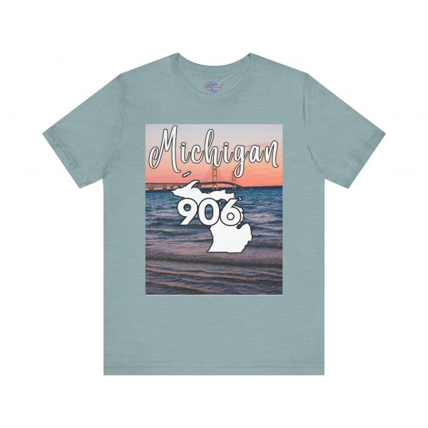 Michigan 906 Area Code by State of Mine Short Sleeve Tee - Mackinac Bridge, Unisex Jersey T-Shirt, Perfect Gift for Beach Lovers, Summer Style, Michigan Souvenir - Image 18