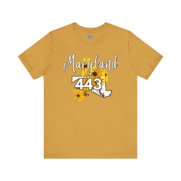 Maryland State Flower The Black-eyed Susan 443 Area Code by State of Mine Short Sleeve Tee, Casual Tee, Maryland Gift, Summer Shirt, State Pride Top, Floral Graphic Tee, Unisex T-Shirt - Image 2