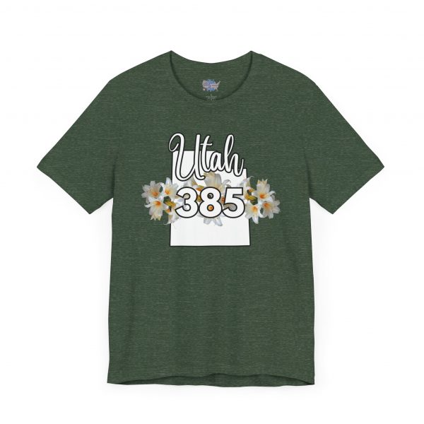 Utah State Flower Sego Lily 385 Area Code by State of Mine Floral Unisex Tee, Casual Shirt, Vintage Vibe, Gift for Utah Lovers, Summer Wear, Vacation Essential - Image 3