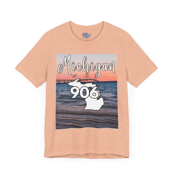 Michigan 906 Area Code by State of Mine Short Sleeve Tee - Mackinac Bridge, Unisex Jersey T-Shirt, Perfect Gift for Beach Lovers, Summer Style, Michigan Souvenir - Image 16