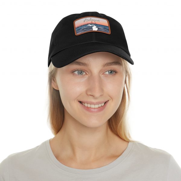 Michigan Sunset Dad Hat with Leather Patch, Beach Vibes Cap, Gift for Dad, Outdoor Hat, Casual Style Headwear - Image 4