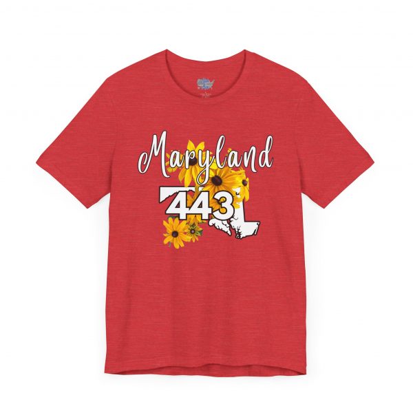 Maryland State Flower The Black-eyed Susan 443 Area Code by State of Mine Short Sleeve Tee, Casual Tee, Maryland Gift, Summer Shirt, State Pride Top, Floral Graphic Tee, Unisex T-Shirt - Image 5