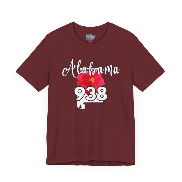 Alabama State Flower the Camellia 938 Area Code Tee by Simply Stated, Casual Summer Wear, State Pride T-Shirt, Travel Souvenir, Gift for Him/Her, Festival Outfit, Outdoor Activities - Image 8