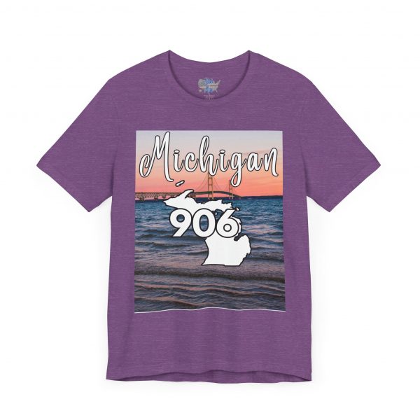 Michigan 906 Area Code by State of Mine Short Sleeve Tee - Mackinac Bridge, Unisex Jersey T-Shirt, Perfect Gift for Beach Lovers, Summer Style, Michigan Souvenir - Image 48