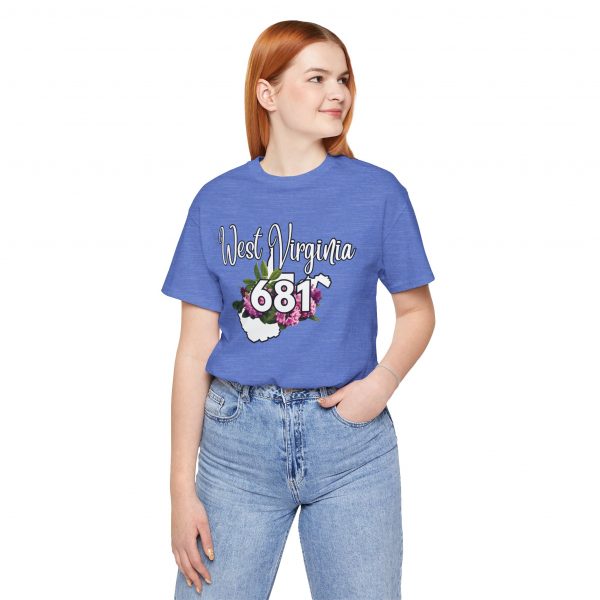 West Virginia State Flower the Rhododendron Area Code 681 by State of Mine Tee, Unisex Jersey Short Sleeve Shirt, Perfect for Gifts, Travel, and Casual Wear, Ideal for Summer, Birthdays, and [...] - Image 4