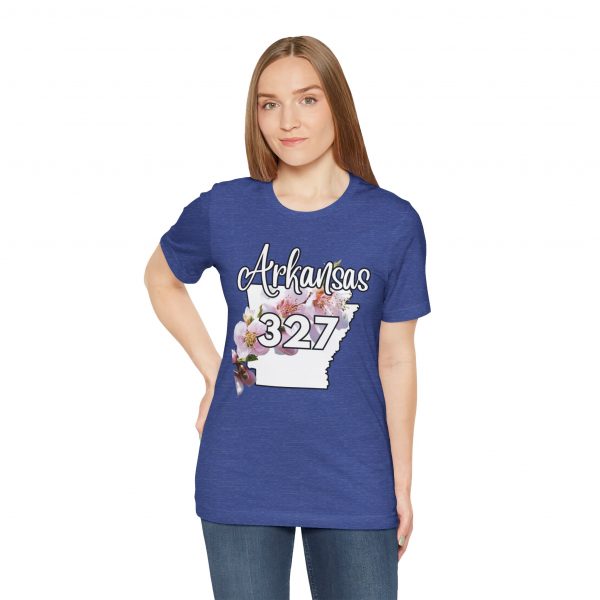 Arkansas State Flower The Apple Blossom 327 Area Code by State of Mine. Unisex Jersey Short Sleeve Tee - Cozy Everyday Wear, Casual Style, Summer Essentials, Gift for Friends, Graphic Tee - Image 10