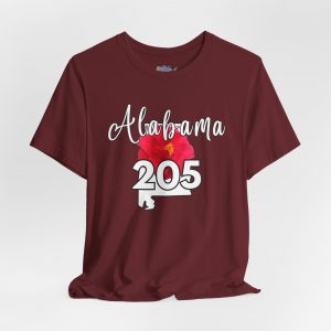 Alabama State Flower the Camellia 205 Area Code Tee by State of Mine, Casual Summer Wear, State Pride T-Shirt, Travel Souvenir, Gift for Him/Her, Festival Outfit, Outdoor Activities