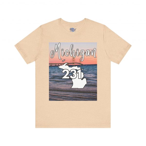 Michigan 231 Area Code by State of Mine Short Sleeve Tee - Mackinac Bridge, Unisex Jersey T-Shirt, Perfect Gift for Beach Lovers, Summer Style, Michigan Souvenir - Image 10
