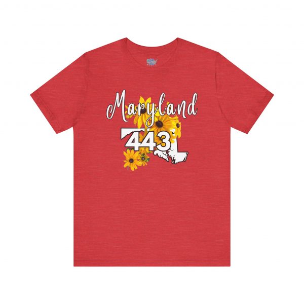 Maryland State Flower The Black-eyed Susan 443 Area Code by State of Mine Short Sleeve Tee, Casual Tee, Maryland Gift, Summer Shirt, State Pride Top, Floral Graphic Tee, Unisex T-Shirt - Image 6