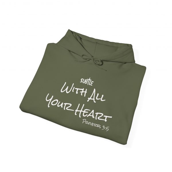 With All Your Heart by Subtle--Unisex Dark Colored Hoodie, Cozy Sweatshirt, Faith-Based Inspirational Apparel, Proverbs 3:5 - Image 24