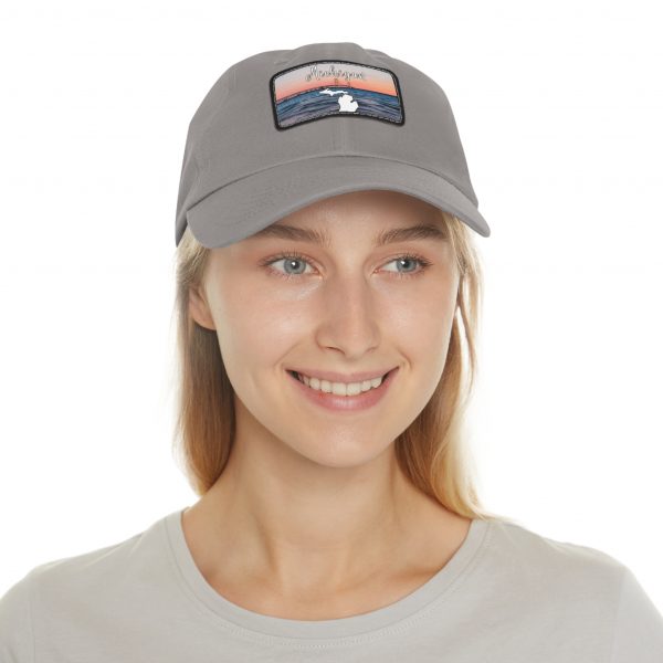 Michigan Sunset Dad Hat with Leather Patch, Beach Vibes Cap, Gift for Dad, Outdoor Hat, Casual Style Headwear - Image 8