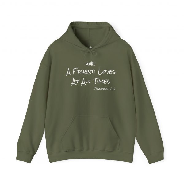 A Friend Loves At All Times by Subtle--Unisex Dark Colored Hoodie, Cozy Sweatshirt, Faith-Based Inspirational Apparel,  Proverbs 17:17 - Image 13