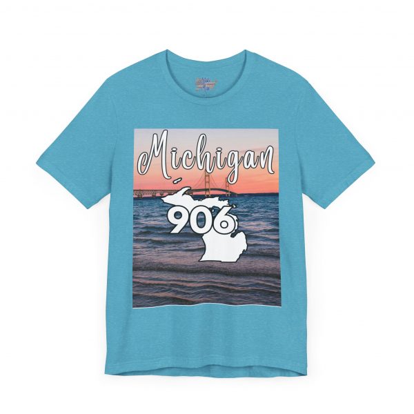 Michigan 906 Area Code by State of Mine Short Sleeve Tee - Mackinac Bridge, Unisex Jersey T-Shirt, Perfect Gift for Beach Lovers, Summer Style, Michigan Souvenir - Image 44