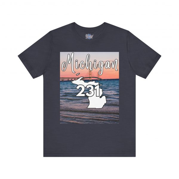Michigan 231 Area Code by State of Mine Short Sleeve Tee - Mackinac Bridge, Unisex Jersey T-Shirt, Perfect Gift for Beach Lovers, Summer Style, Michigan Souvenir - Image 38