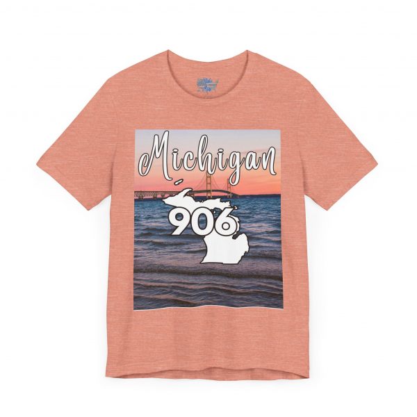 Michigan 906 Area Code by State of Mine Short Sleeve Tee - Mackinac Bridge, Unisex Jersey T-Shirt, Perfect Gift for Beach Lovers, Summer Style, Michigan Souvenir - Image 12