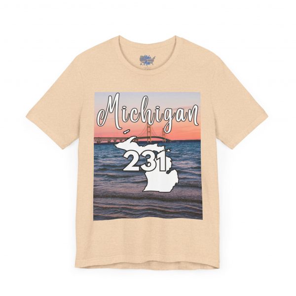 Michigan 231 Area Code by State of Mine Short Sleeve Tee - Mackinac Bridge, Unisex Jersey T-Shirt, Perfect Gift for Beach Lovers, Summer Style, Michigan Souvenir - Image 12