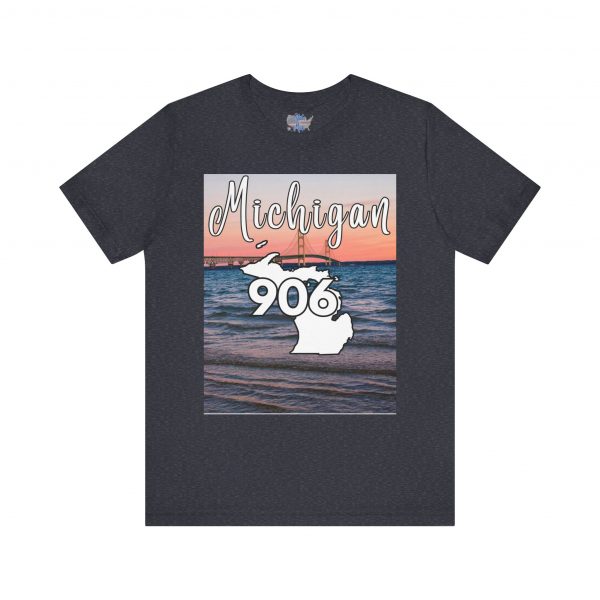 Michigan 906 Area Code by State of Mine Short Sleeve Tee - Mackinac Bridge, Unisex Jersey T-Shirt, Perfect Gift for Beach Lovers, Summer Style, Michigan Souvenir - Image 34