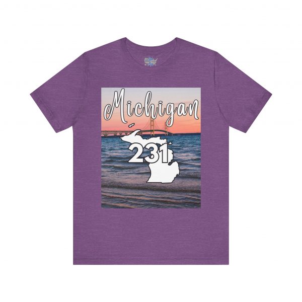 Michigan 231 Area Code by State of Mine Short Sleeve Tee - Mackinac Bridge, Unisex Jersey T-Shirt, Perfect Gift for Beach Lovers, Summer Style, Michigan Souvenir - Image 46