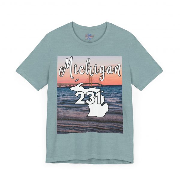 Michigan 231 Area Code by State of Mine Short Sleeve Tee - Mackinac Bridge, Unisex Jersey T-Shirt, Perfect Gift for Beach Lovers, Summer Style, Michigan Souvenir - Image 20