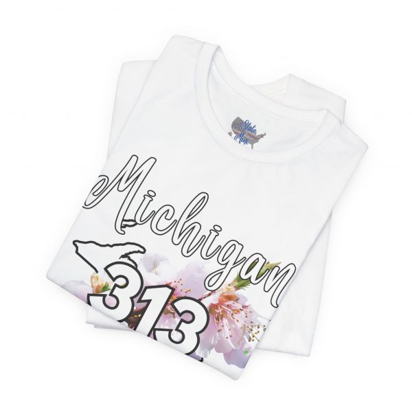 Michigan State Flower The Apple Blossom 313 Area Code by State of Mine. Unisex Jersey Short Sleeve Tee - Cozy Everyday Wear, Casual Style, Summer Essentials, Gift for Friends, Graphic Tee - Image 7