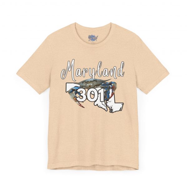 Maryland Crabs 301 Area Code by State of Mine Short Sleeve Tee, Unisex Summer Shirt, State Pride Tee, Beach T-Shirt, Gift for Marylanders