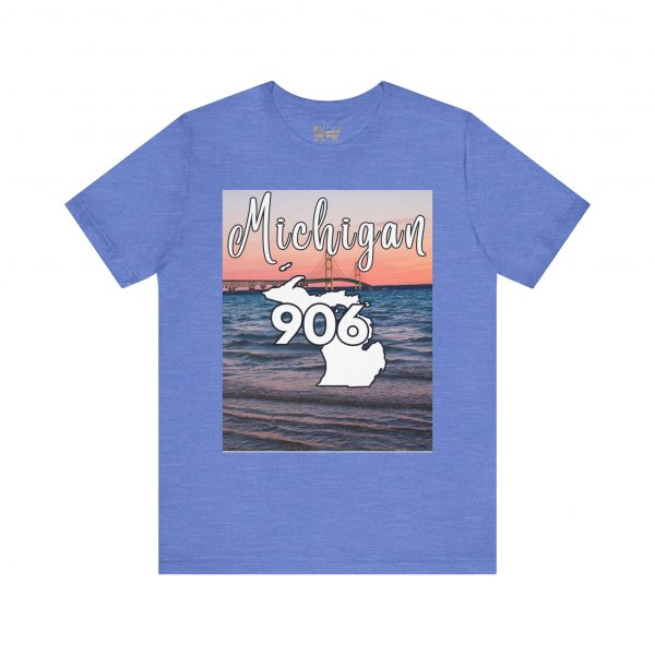 Michigan 906 Area Code by State of Mine Short Sleeve Tee - Mackinac Bridge, Unisex Jersey T-Shirt, Perfect Gift for Beach Lovers, Summer Style, Michigan Souvenir - Image 30