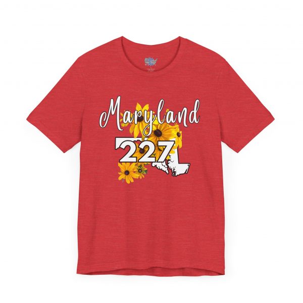 Maryland State Flower The Black-eyed Susan 227 Area Code by State of Mine Short Sleeve Tee, Casual Tee, Maryland Gift, Summer Shirt, State Pride Top, Floral Graphic Tee, Unisex T-Shirt
