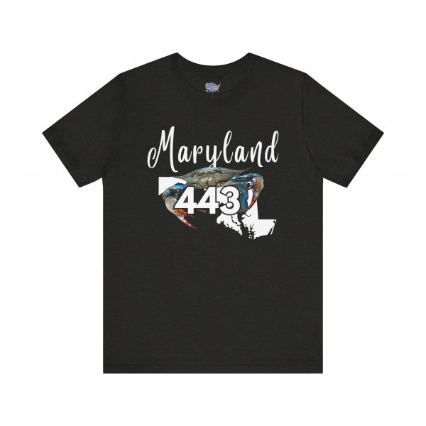 Maryland Blue Crab Design 443 Area Code by State of Mine Short Sleeve Tee, Unisex Summer Shirt, State Pride Tee, Beach T-Shirt, Gift for Marylanders - Image 2