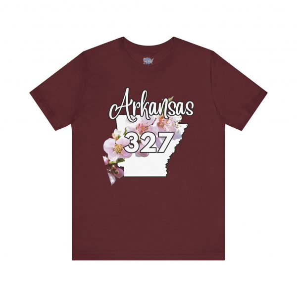 Arkansas State Flower The Apple Blossom 327 Area Code by State of Mine. Unisex Jersey Short Sleeve Tee - Cozy Everyday Wear, Casual Style, Summer Essentials, Gift for Friends, Graphic Tee - Image 2