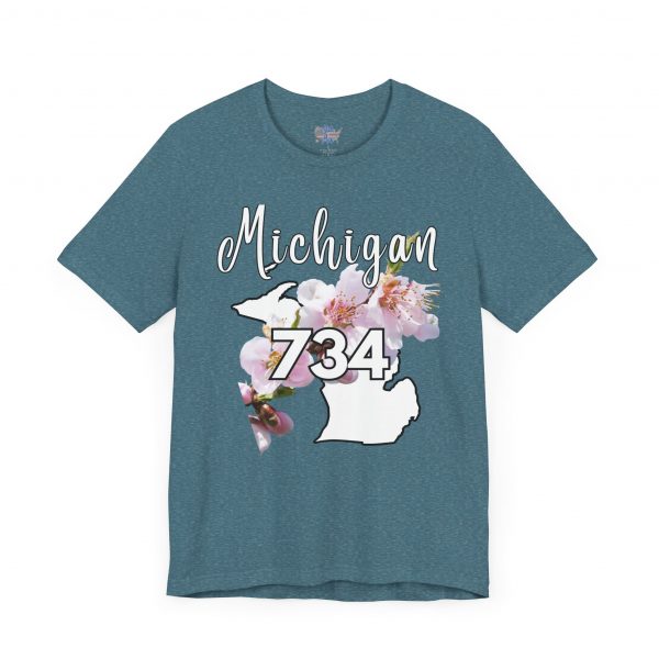 Michigan State Flower The Apple Blossom 734 Area Code by State of Mine. Unisex Jersey Short Sleeve Tee - Cozy Everyday Wear, Casual Style, Summer Essentials, Gift for Friends, Graphic Tee - Image 46