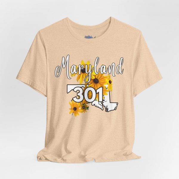 Maryland State Flower 301 Area Code by State of Mine Short Sleeve Tee, Casual Tee, Maryland Gift, Summer Shirt, State Pride Top, Floral Graphic Tee, Unisex T-Shirt - Image 4