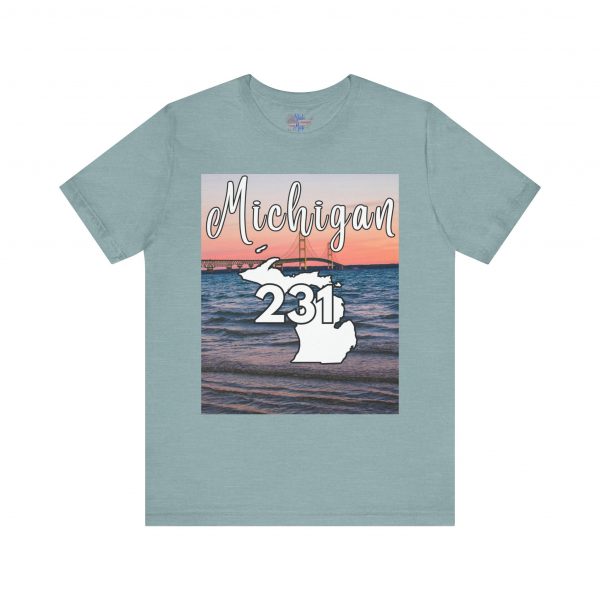 Michigan 231 Area Code by State of Mine Short Sleeve Tee - Mackinac Bridge, Unisex Jersey T-Shirt, Perfect Gift for Beach Lovers, Summer Style, Michigan Souvenir - Image 18