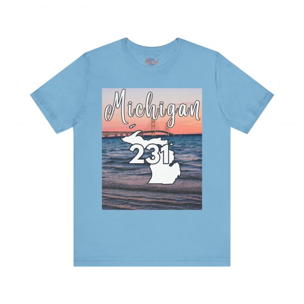 Michigan 231 Area Code by State of Mine Short Sleeve Tee - Mackinac Bridge, Unisex Jersey T-Shirt, Perfect Gift for Beach Lovers, Summer Style, Michigan Souvenir - Image 26