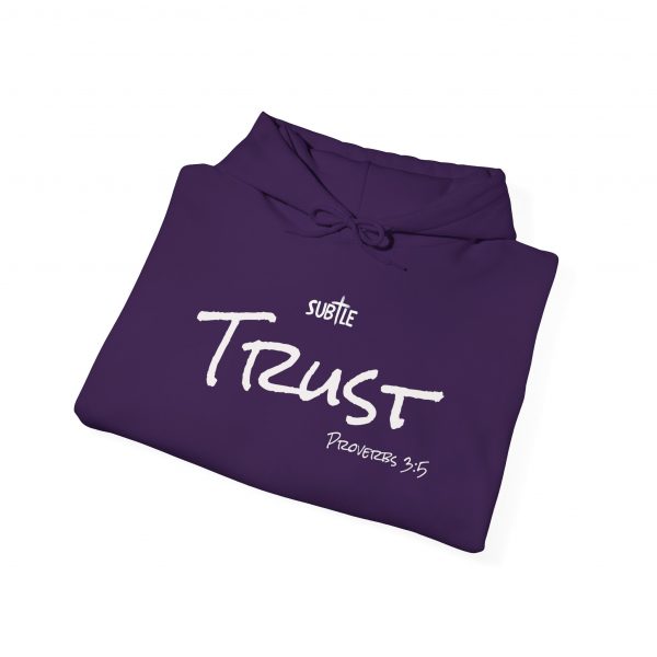 Trust by Subtle--Unisex Dark Colored Hoodie, Cozy Sweatshirt, Faith-Based Inspirational Apparel, Proverbs 3:5 - Image 8